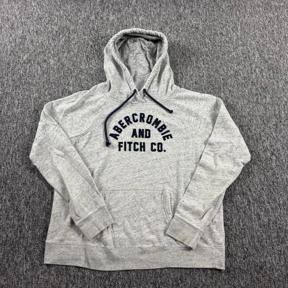 Y2K Abercrombie & Fitch Preppy Embroidered Hoodie Logo Pullover Heather Grey XL